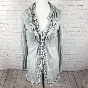 INC International Concepts Ruffled Cardigan Women’s Size Medium Soft Gray Mesh